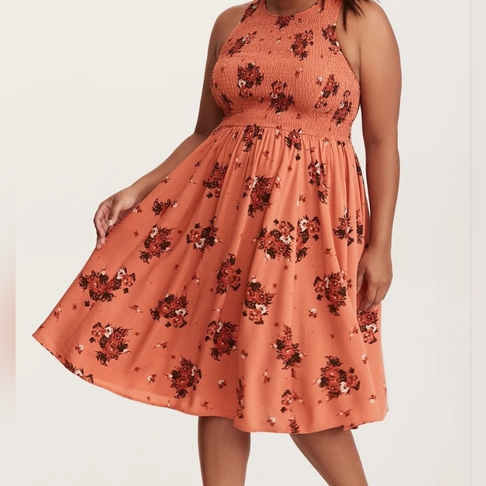 Orange short floral dress torrid size 4